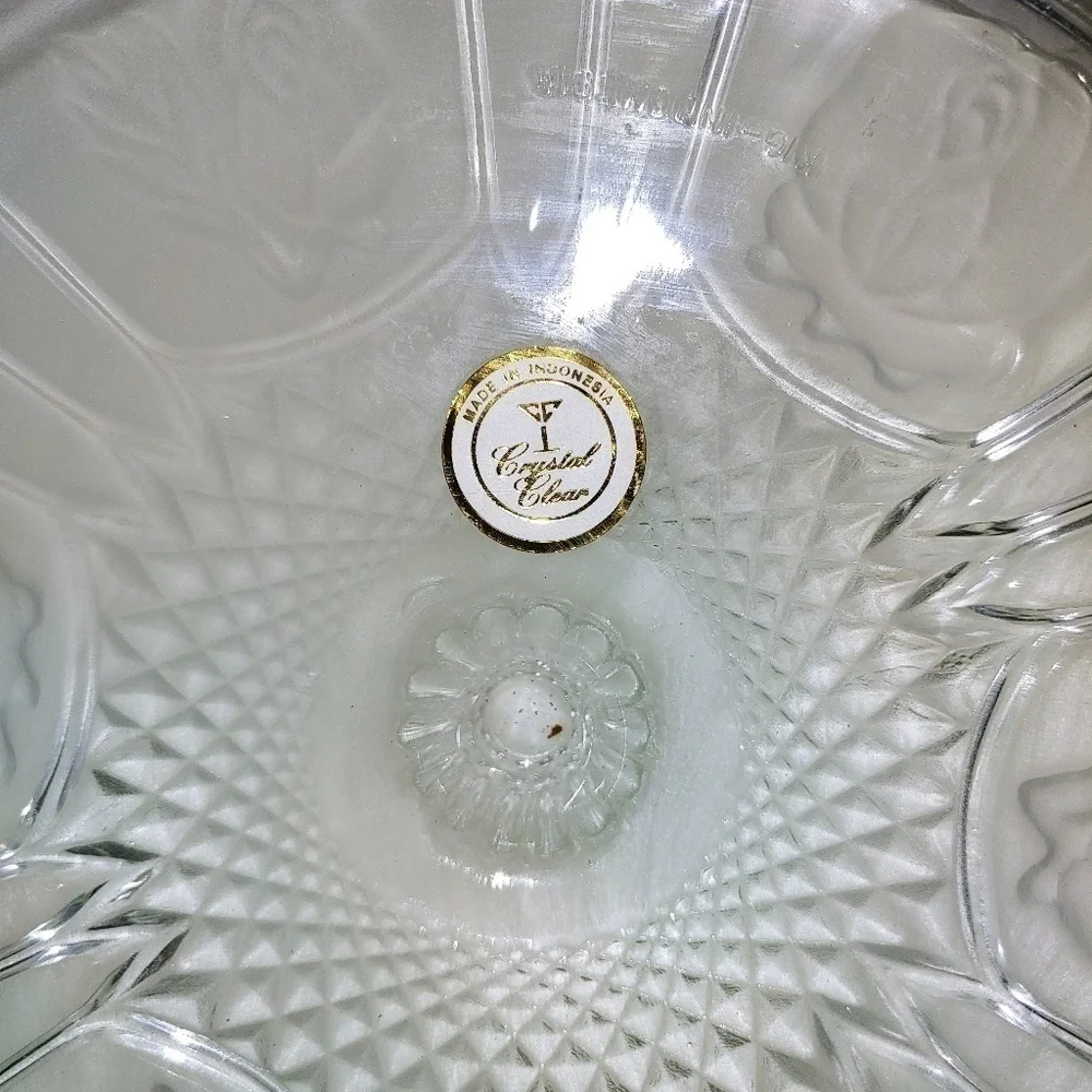 Vintage Clear with Frosted Floral Roses Candy Dish
